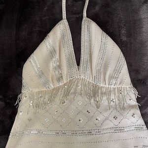 ST JOHN RESORT SZ 4 Off White excellent condition maxi dress with silver beading